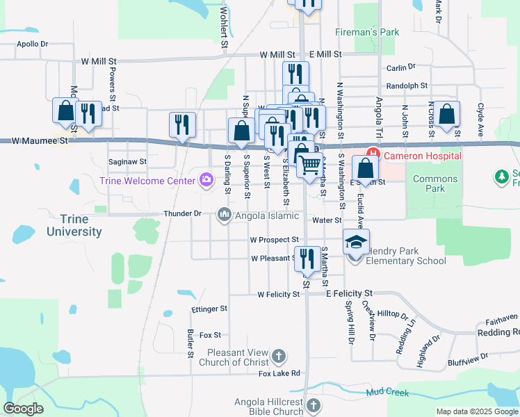 map of restaurants, bars, coffee shops, grocery stores, and more near in Angola