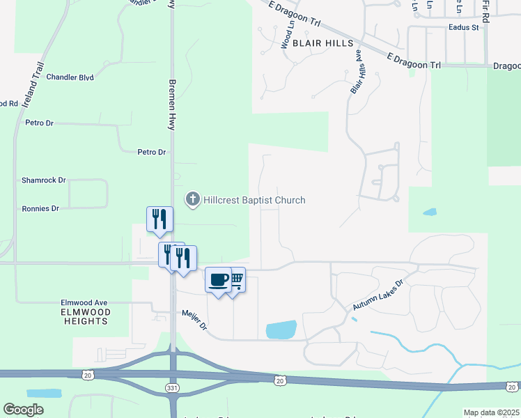 map of restaurants, bars, coffee shops, grocery stores, and more near 3226 Wild Cherry Ridge W in Mishawaka