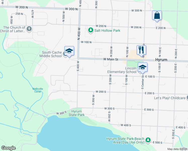 map of restaurants, bars, coffee shops, grocery stores, and more near 324 West 100 South in Hyrum