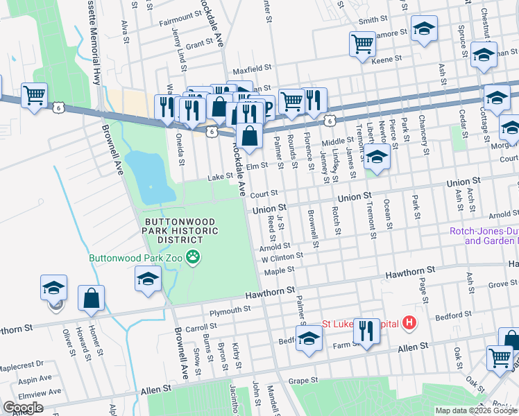 map of restaurants, bars, coffee shops, grocery stores, and more near 297 Reed Street in New Bedford