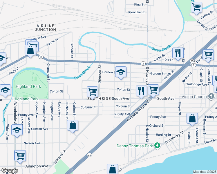 map of restaurants, bars, coffee shops, grocery stores, and more near 410 Hiett Avenue in Toledo