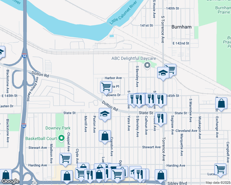map of restaurants, bars, coffee shops, grocery stores, and more near 1633 Patricia Place in Calumet City