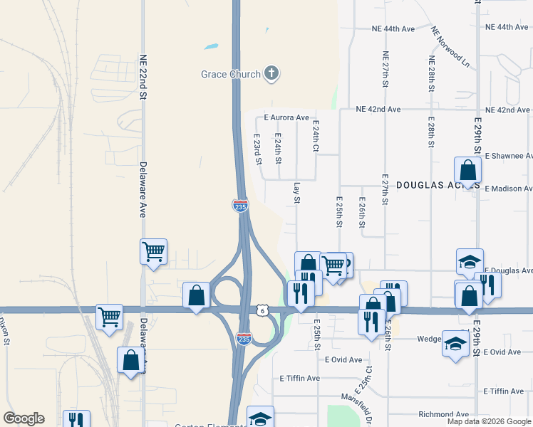 map of restaurants, bars, coffee shops, grocery stores, and more near 3930 East 23rd Street in Des Moines