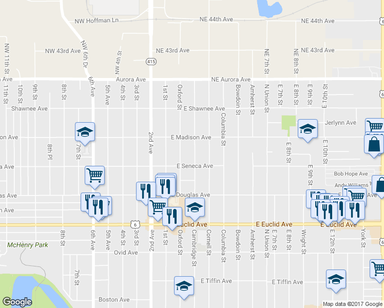 map of restaurants, bars, coffee shops, grocery stores, and more near 3927 Cambridge Street in Des Moines