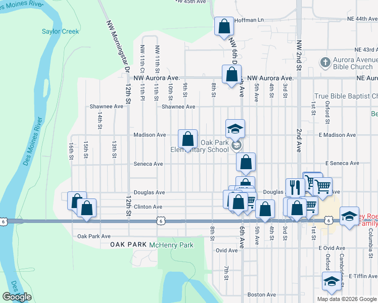 map of restaurants, bars, coffee shops, grocery stores, and more near 3934 9th Street in Des Moines