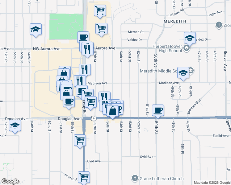 map of restaurants, bars, coffee shops, grocery stores, and more near 3940 54th Street in Des Moines