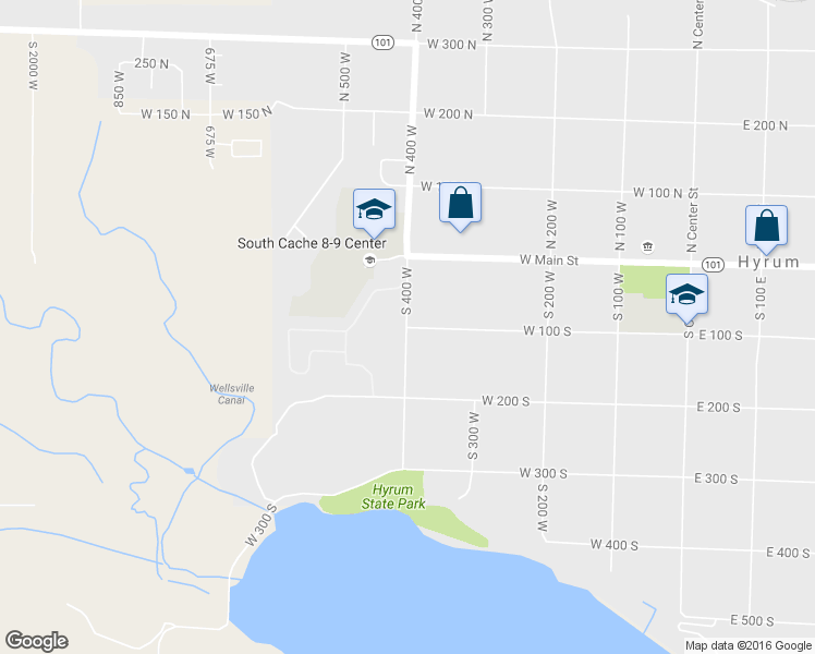 map of restaurants, bars, coffee shops, grocery stores, and more near 324 West 100 South in Hyrum