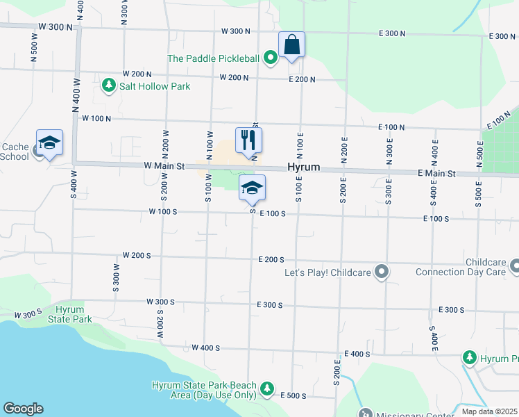 map of restaurants, bars, coffee shops, grocery stores, and more near 67 South Center Street in Hyrum