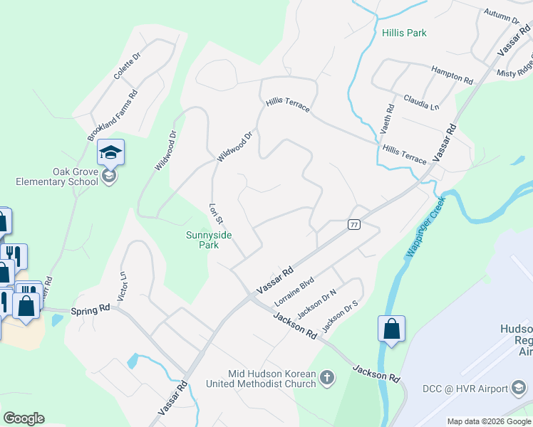 map of restaurants, bars, coffee shops, grocery stores, and more near 4 Salem Court in Poughkeepsie