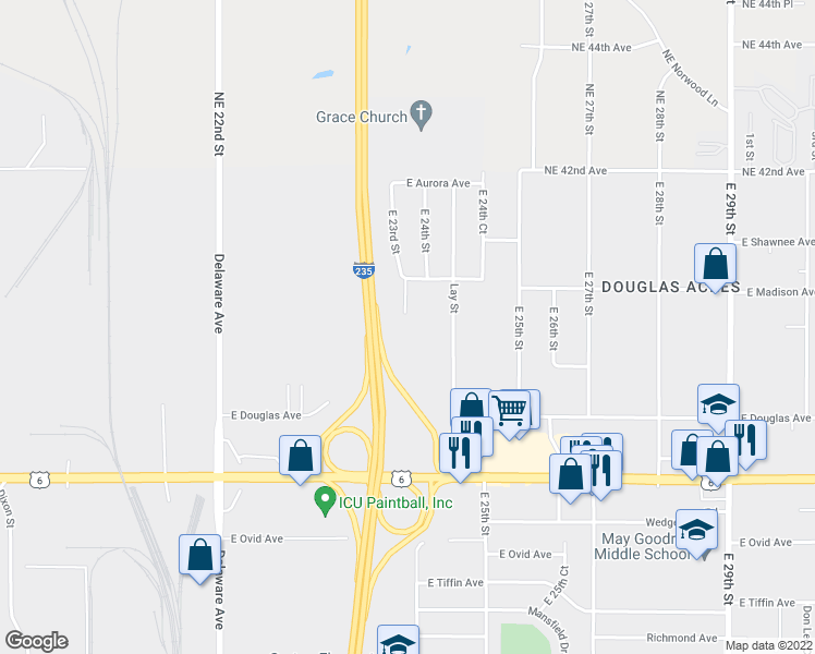 map of restaurants, bars, coffee shops, grocery stores, and more near 3930 East 23rd Street in Des Moines