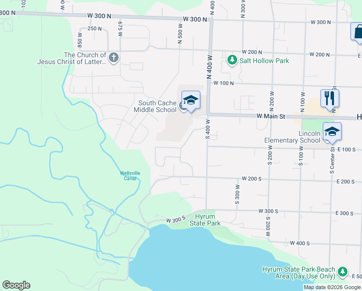 map of restaurants, bars, coffee shops, grocery stores, and more near 481 Valley View Drive in Hyrum