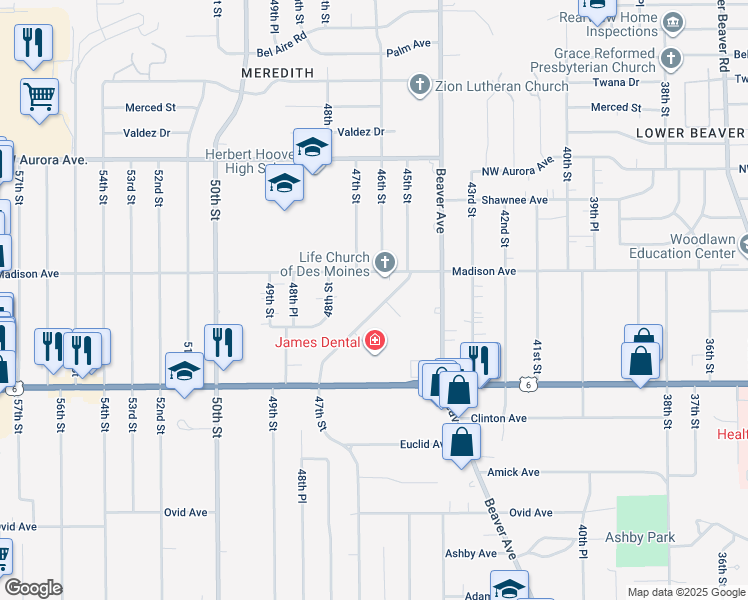 map of restaurants, bars, coffee shops, grocery stores, and more near 3924 Sherman Boulevard in Des Moines