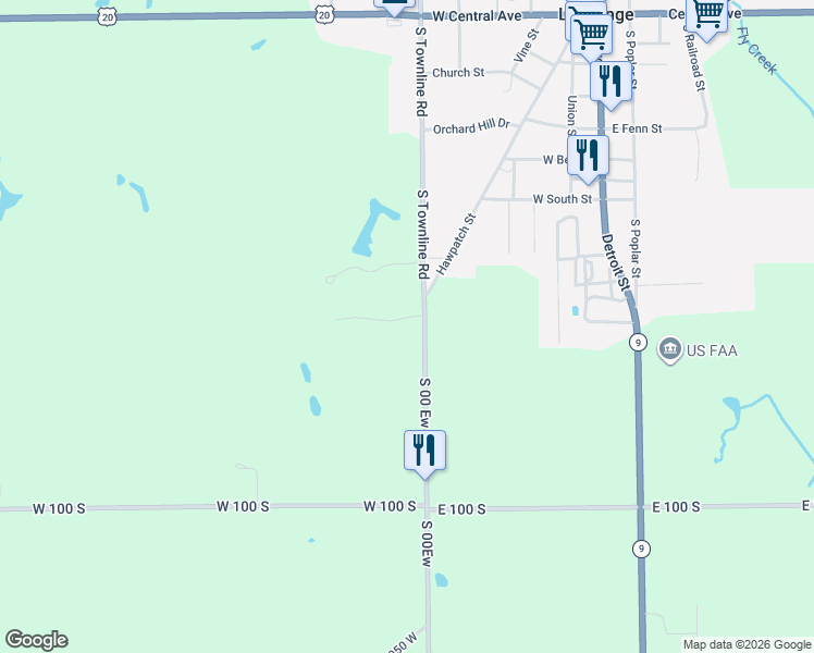 map of restaurants, bars, coffee shops, grocery stores, and more near 336 S 00 Ew in LaGrange