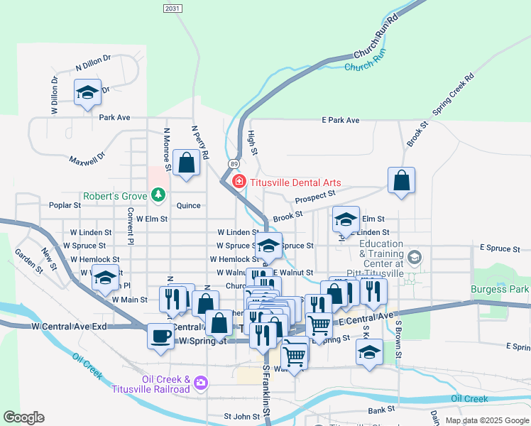 map of restaurants, bars, coffee shops, grocery stores, and more near 100 Union Street in Titusville