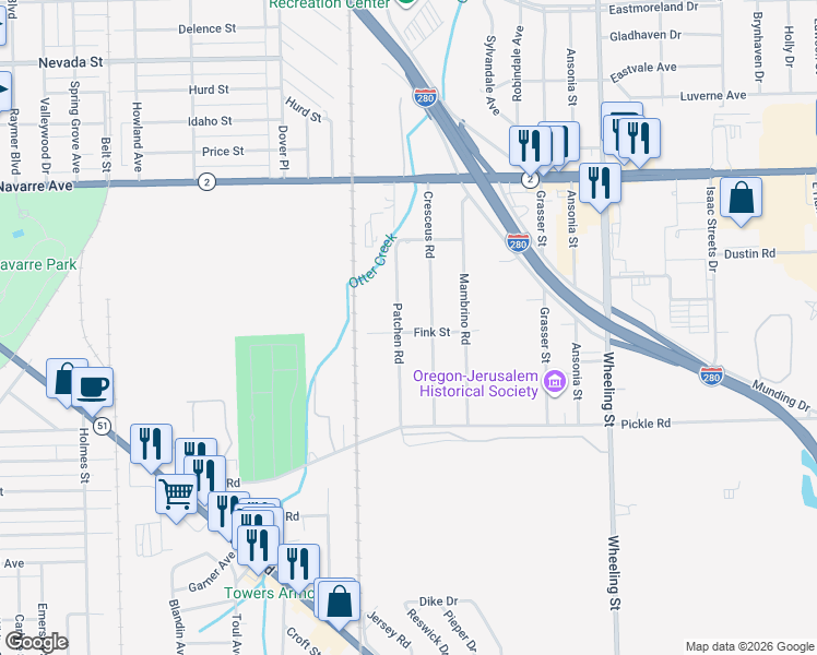 map of restaurants, bars, coffee shops, grocery stores, and more near 1031 Patchen Road in Oregon