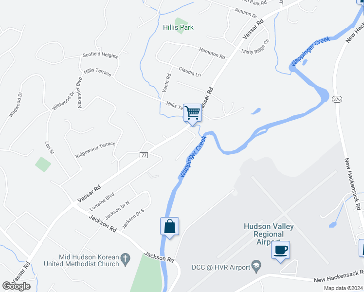 map of restaurants, bars, coffee shops, grocery stores, and more near 21 Willowbrook Heights in Poughkeepsie