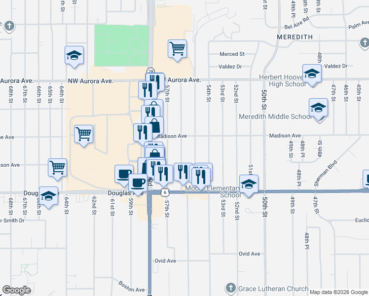 map of restaurants, bars, coffee shops, grocery stores, and more near 3941 56th Street in Des Moines