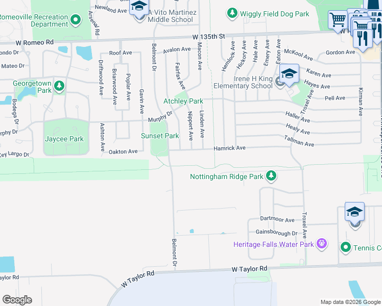 map of restaurants, bars, coffee shops, grocery stores, and more near 613 Hamrick Avenue in Romeoville