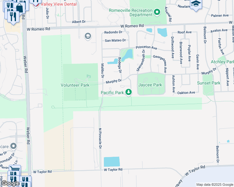 map of restaurants, bars, coffee shops, grocery stores, and more near 101 Key Largo Drive in Romeoville