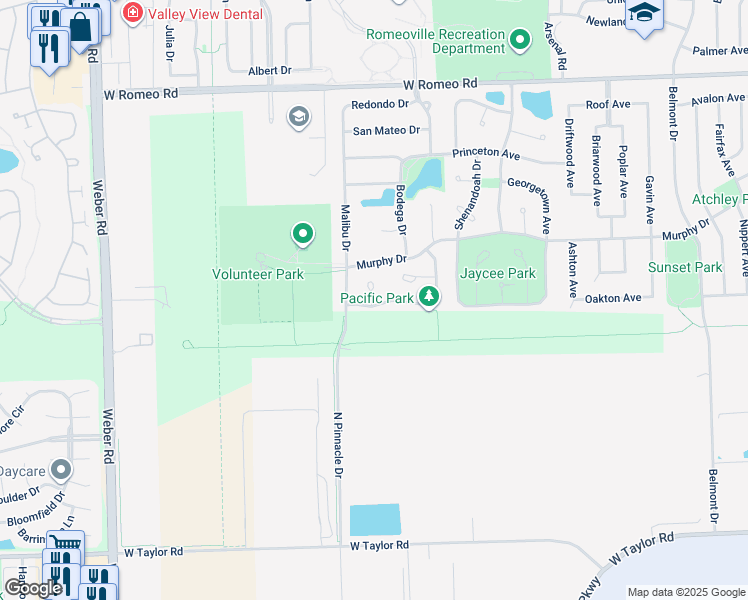 map of restaurants, bars, coffee shops, grocery stores, and more near 1059 Key Largo Drive in Romeoville
