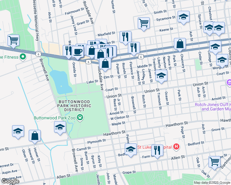 map of restaurants, bars, coffee shops, grocery stores, and more near 297 Reed Street in New Bedford