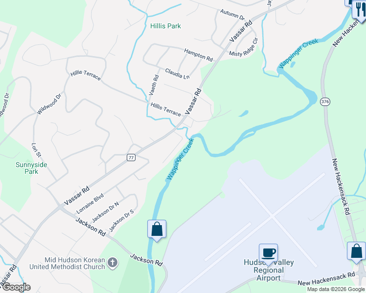 map of restaurants, bars, coffee shops, grocery stores, and more near 8-10 Willowbrook Heights in Poughkeepsie