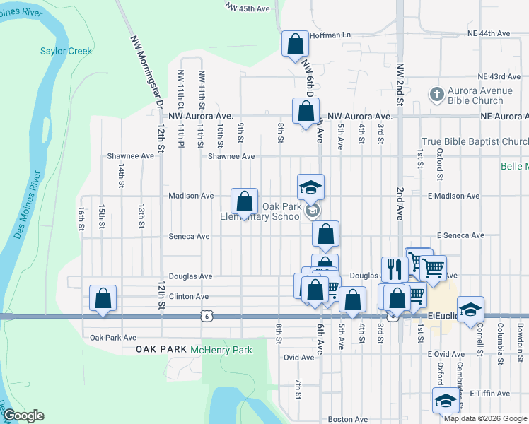 map of restaurants, bars, coffee shops, grocery stores, and more near 3928 8th Place in Des Moines