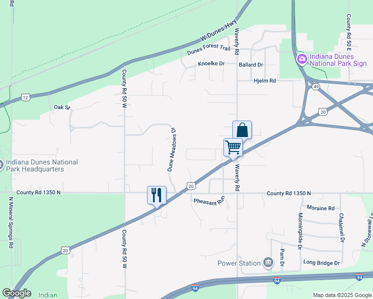 map of restaurants, bars, coffee shops, grocery stores, and more near 1398 Fox Hollow Drive in Porter