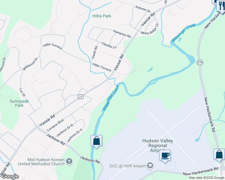 map of restaurants, bars, coffee shops, grocery stores, and more near 8-10 Willowbrook Heights in Poughkeepsie