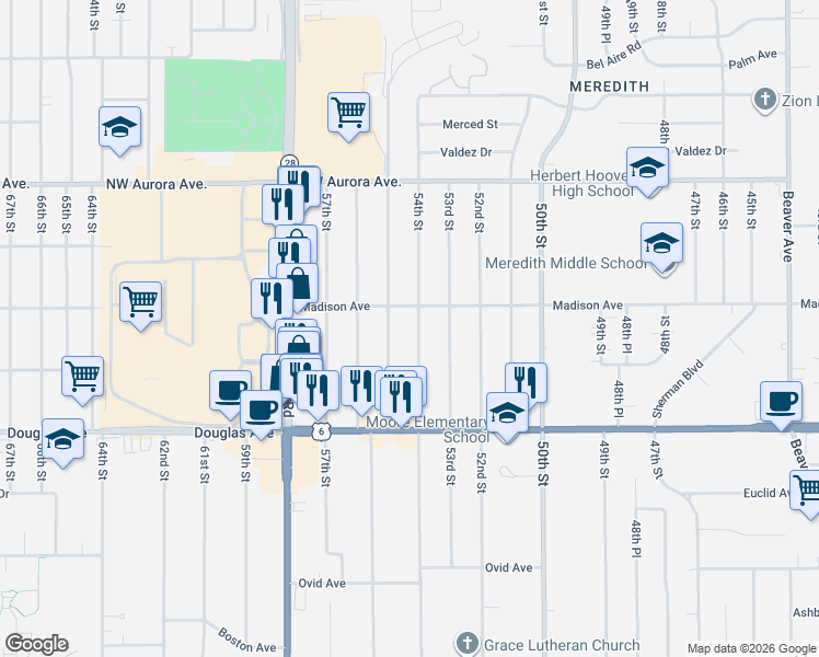 map of restaurants, bars, coffee shops, grocery stores, and more near 3940 54th Street in Des Moines