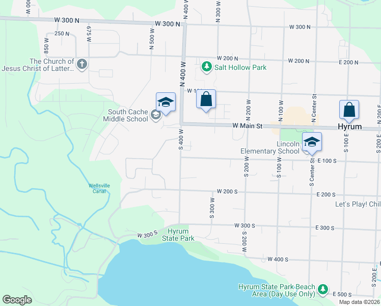 map of restaurants, bars, coffee shops, grocery stores, and more near 374 West 100 South in Hyrum