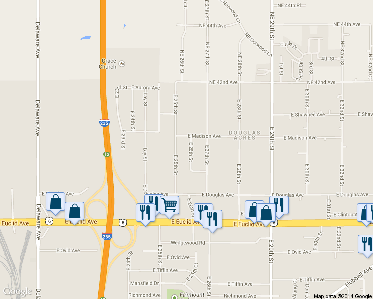 map of restaurants, bars, coffee shops, grocery stores, and more near 3926 East 26th Street in Des Moines