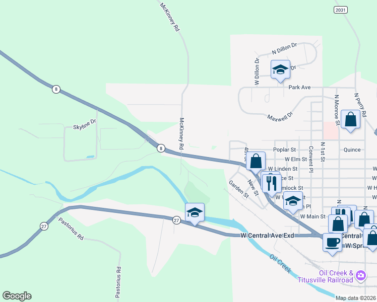 map of restaurants, bars, coffee shops, grocery stores, and more near 928 West Spring Street in Titusville