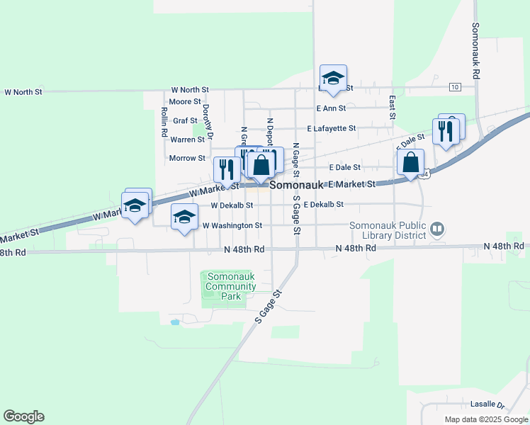 map of restaurants, bars, coffee shops, grocery stores, and more near in Somonauk