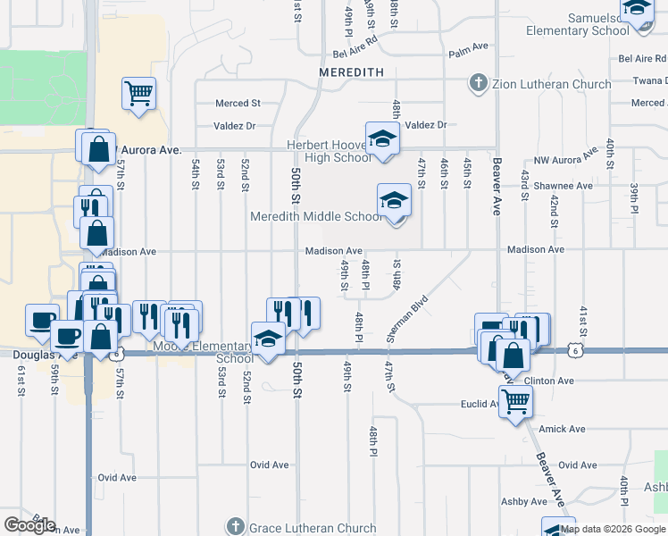 map of restaurants, bars, coffee shops, grocery stores, and more near 3924 49th Street in Des Moines