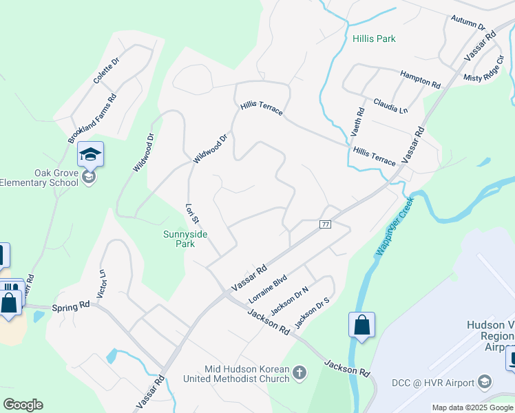 map of restaurants, bars, coffee shops, grocery stores, and more near 13 Ridgewood Terrace in Poughkeepsie