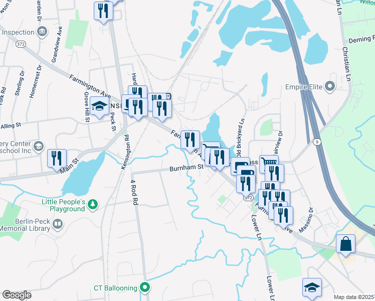 map of restaurants, bars, coffee shops, grocery stores, and more near 928 Farmington Avenue in Berlin