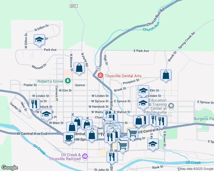 map of restaurants, bars, coffee shops, grocery stores, and more near 100-198 Union Street in Titusville