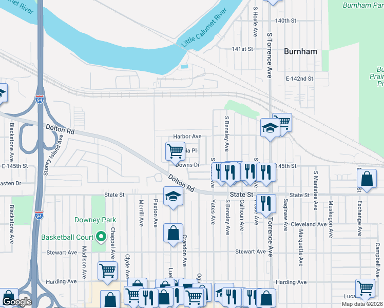map of restaurants, bars, coffee shops, grocery stores, and more near 1633 Patricia Place in Calumet City