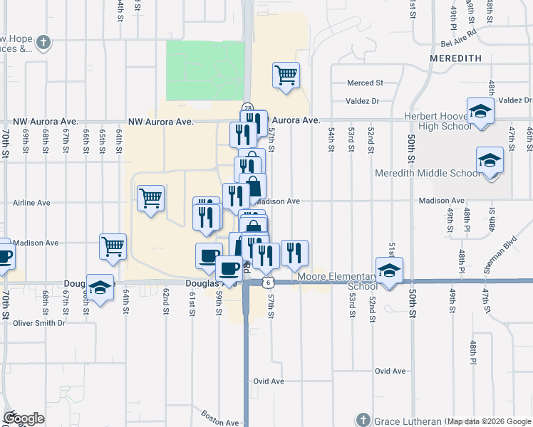 map of restaurants, bars, coffee shops, grocery stores, and more near 3939 57th Street in Des Moines