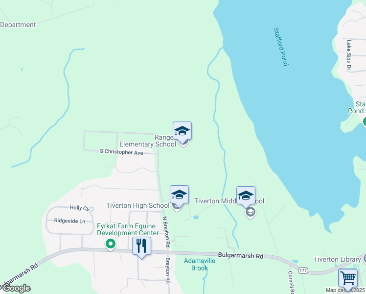 map of restaurants, bars, coffee shops, grocery stores, and more near 278 North Brayton Road in Tiverton