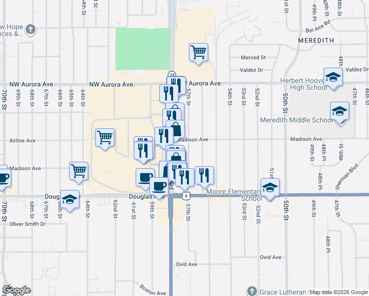 map of restaurants, bars, coffee shops, grocery stores, and more near 3939 57th Street in Des Moines