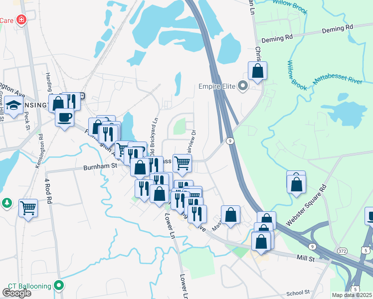map of restaurants, bars, coffee shops, grocery stores, and more near 262 Fairview Drive in Berlin