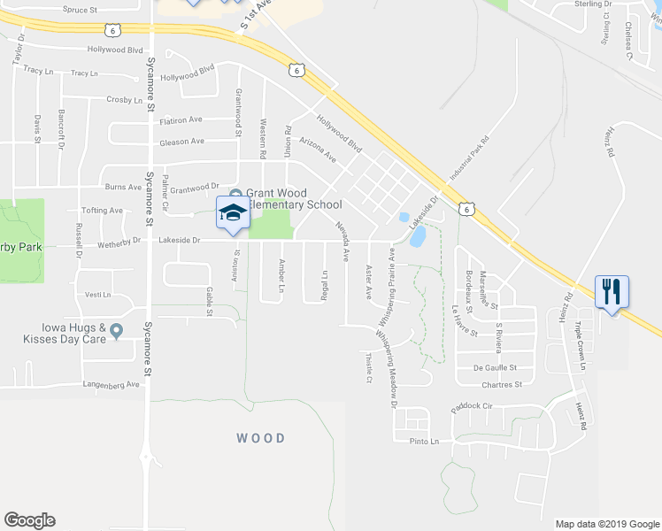 map of restaurants, bars, coffee shops, grocery stores, and more near 54 Regal Ln in Iowa City