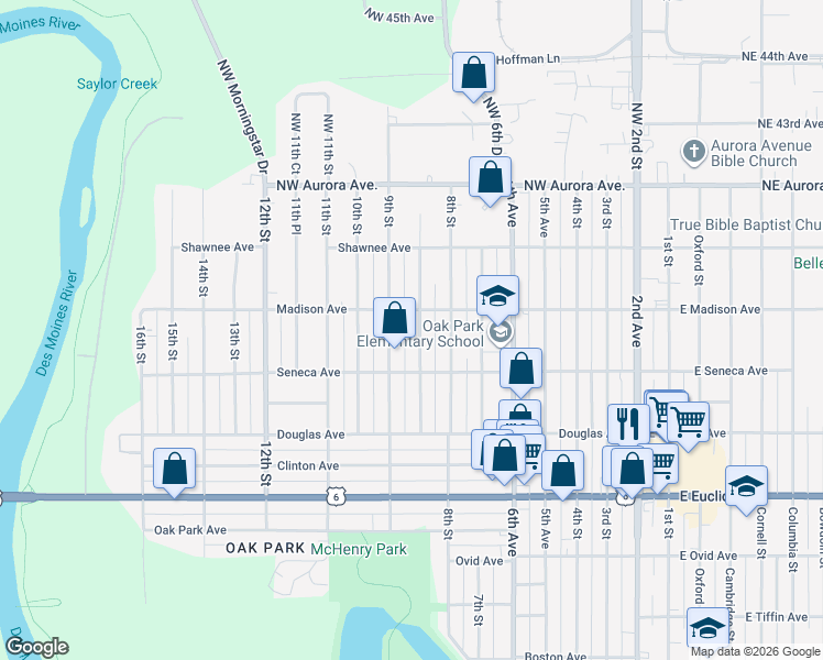 map of restaurants, bars, coffee shops, grocery stores, and more near 3928 8th Place in Des Moines