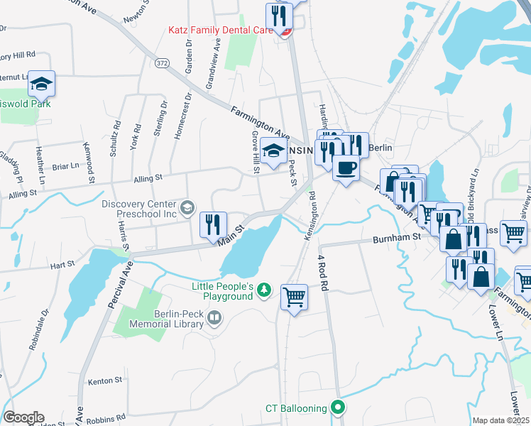 map of restaurants, bars, coffee shops, grocery stores, and more near 240 Main St in Berlin