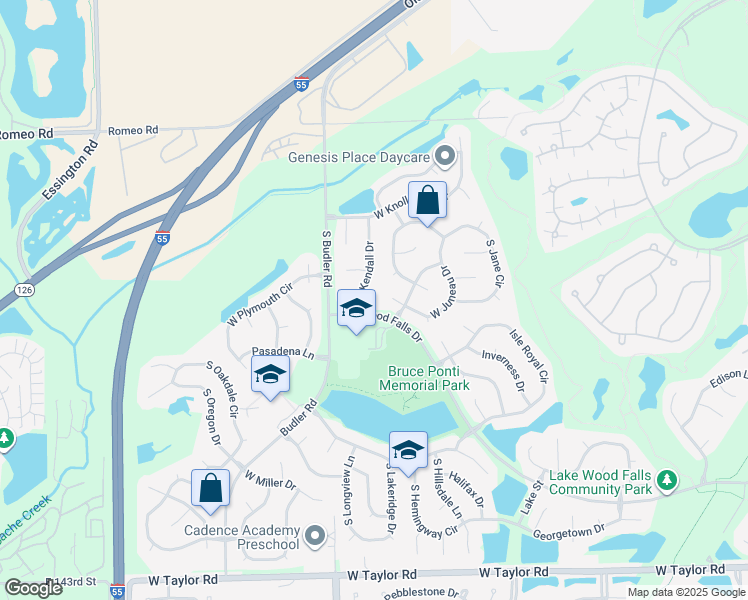 map of restaurants, bars, coffee shops, grocery stores, and more near 13807 Kendall Drive in Plainfield
