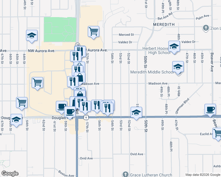 map of restaurants, bars, coffee shops, grocery stores, and more near 3940 54th Street in Des Moines