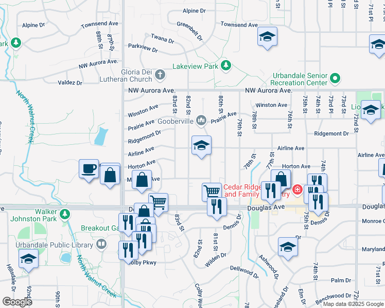 map of restaurants, bars, coffee shops, grocery stores, and more near 3929 82nd St in Urbandale