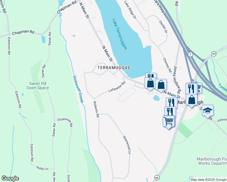 map of restaurants, bars, coffee shops, grocery stores, and more near 42 Lafayette Road in Marlborough